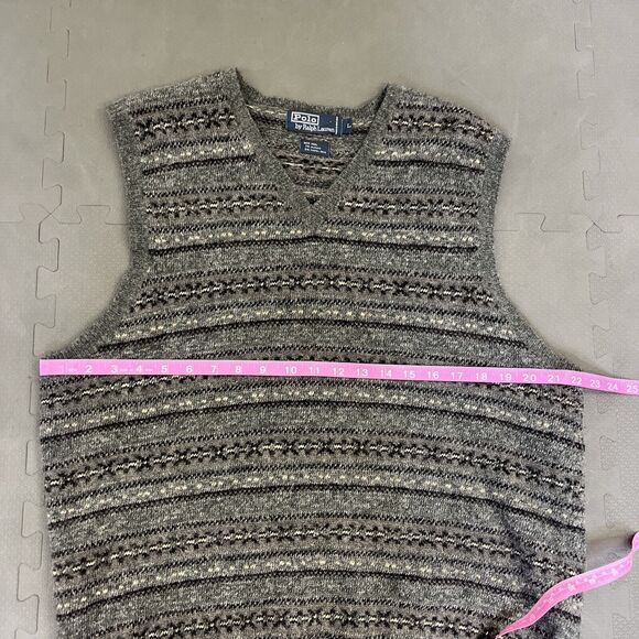 Vintage Polo Ralph Lauren Fair Isle Mens L Wool Alpaca Camel Hair Vest Grey Gray - Picture 8 of 8